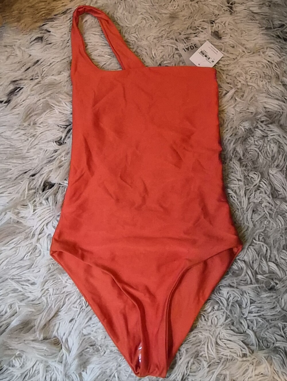 Jade Swim 1-Shoulder Asymmetrical One Piece Apex Swimsuit in Bright Orange Sz M